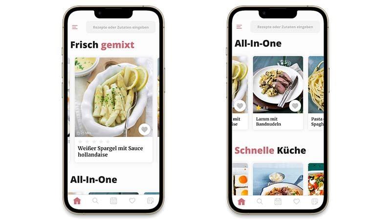 Zwei Screens, die Startseite der Zaubertopf-App abbilden