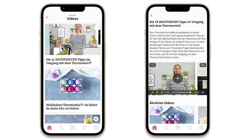 Zwei Screens, die die Videos in der Zaubertopf-App abbilden