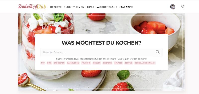 Die Suchmaske im ZauberTopf Club. Überschrift: Was möchtest du kochen?
