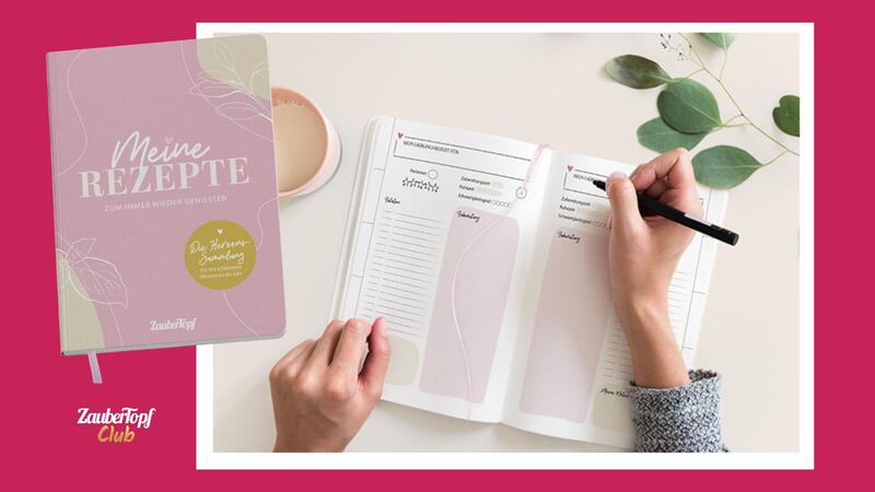 ZauberTopf Rezepte-Notizbuch. Cover und Innenseite