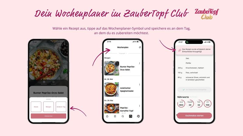 Screenshots der ZauberTopf App Wochenplaner