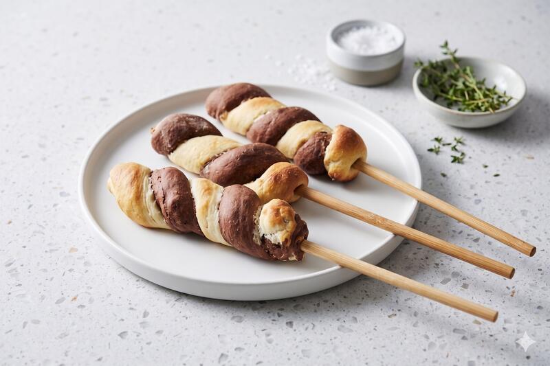 Schwarz-weißes Stockbrot auf einem Teller