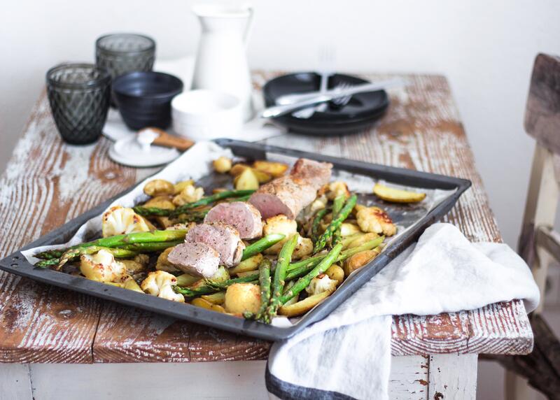 Sommergemüse mit Schweinefilet vom Blech