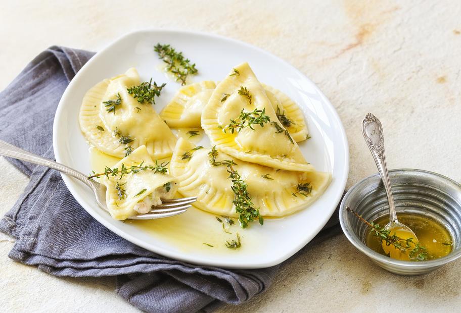 Garnelenravioli in Thymianbutter