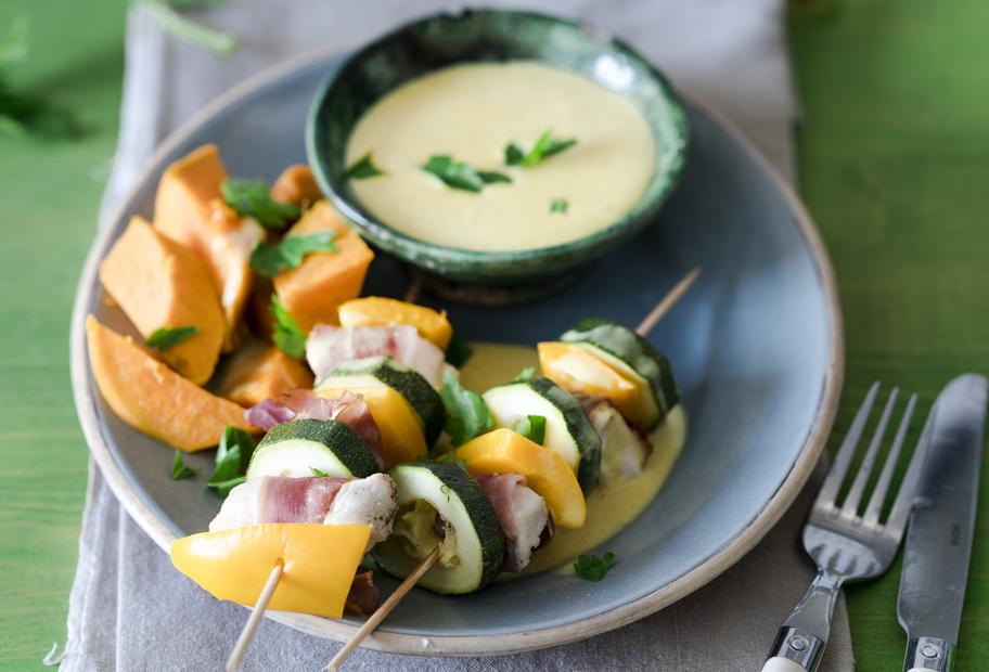 Fleischspieße mit Süßkartoffeln