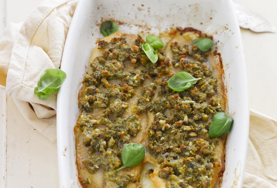 Forellenfilets mit Basilikumkruste