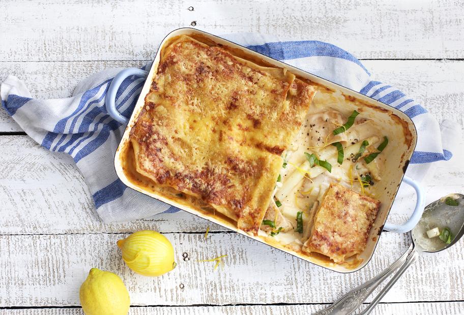 Vollkornlasagne mit Hähnchen und Spargel