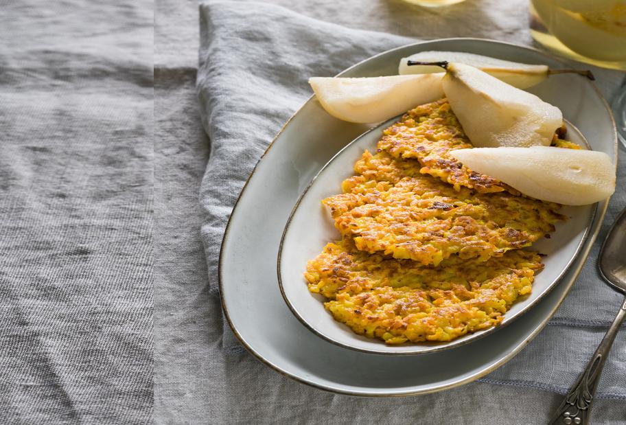 Karotten-Kartoffel-Rösti mit Birnenkompott für den Thermomix®
