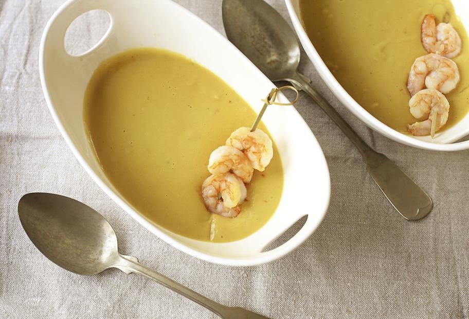 Linsensuppe mit Kokosmilch und Garnelen