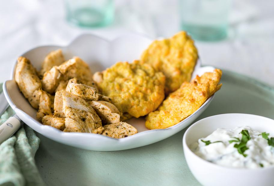 Mariniertes Hähnchen mit Gemüsepuffern