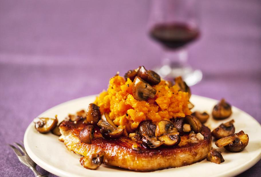 Minutensteaks und Süßkartoffelpüree