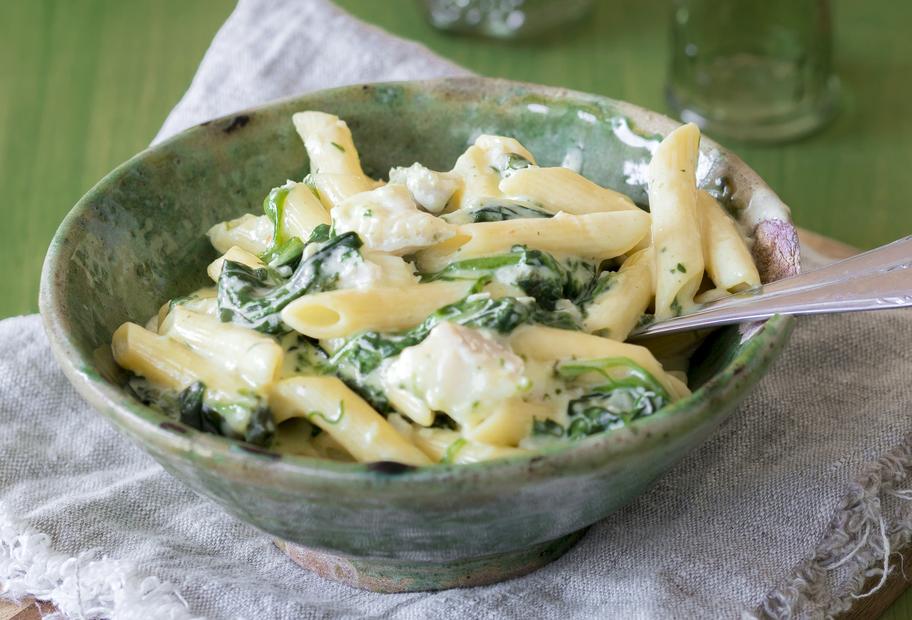 Pasta mit Kabeljau und Spinat
