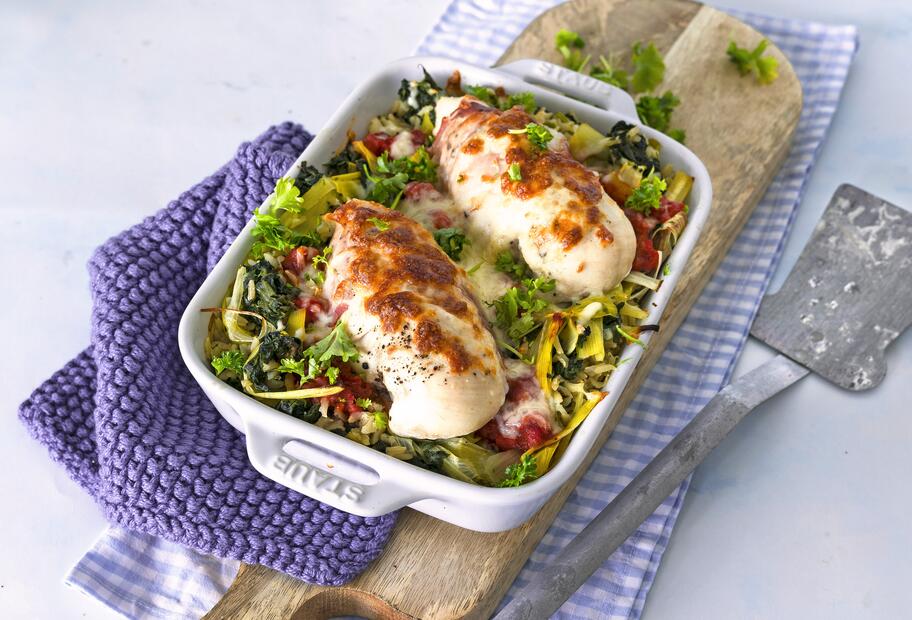 Gratinierte Hähnchenbrust mit Spinat