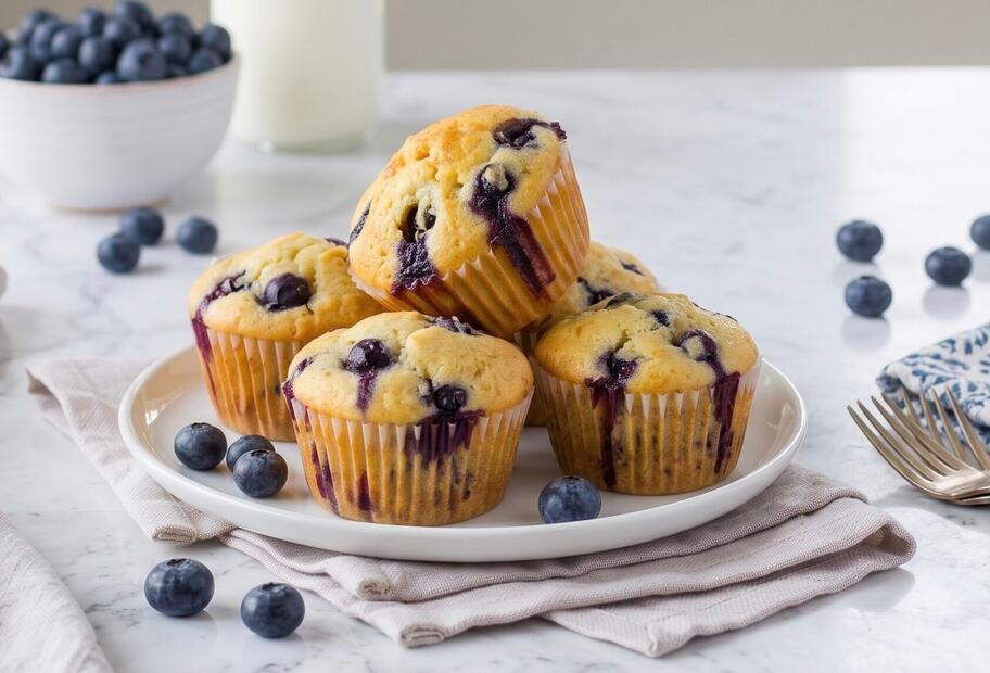Softe Blaubeermuffins aus einfachem Rührteig