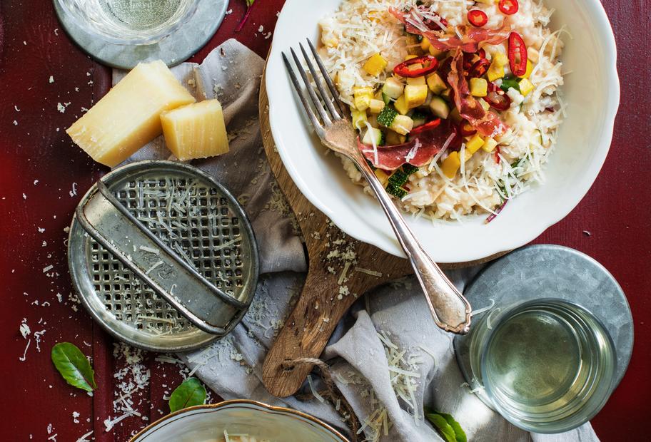Mangoldrisotto mit Zucchini und Pancetta
