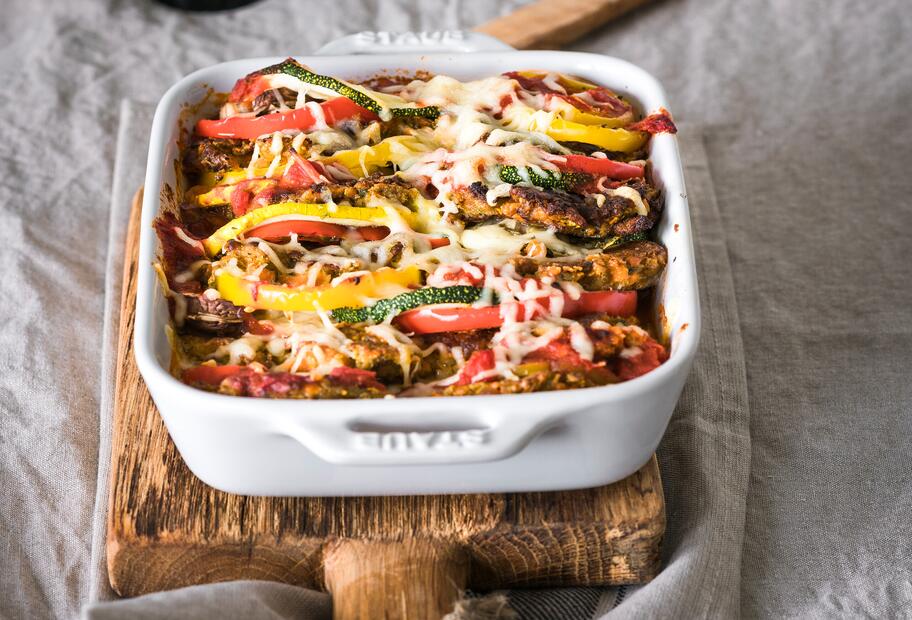 Vegetarischer Süßkartoffelpuffer-Schichtauflauf