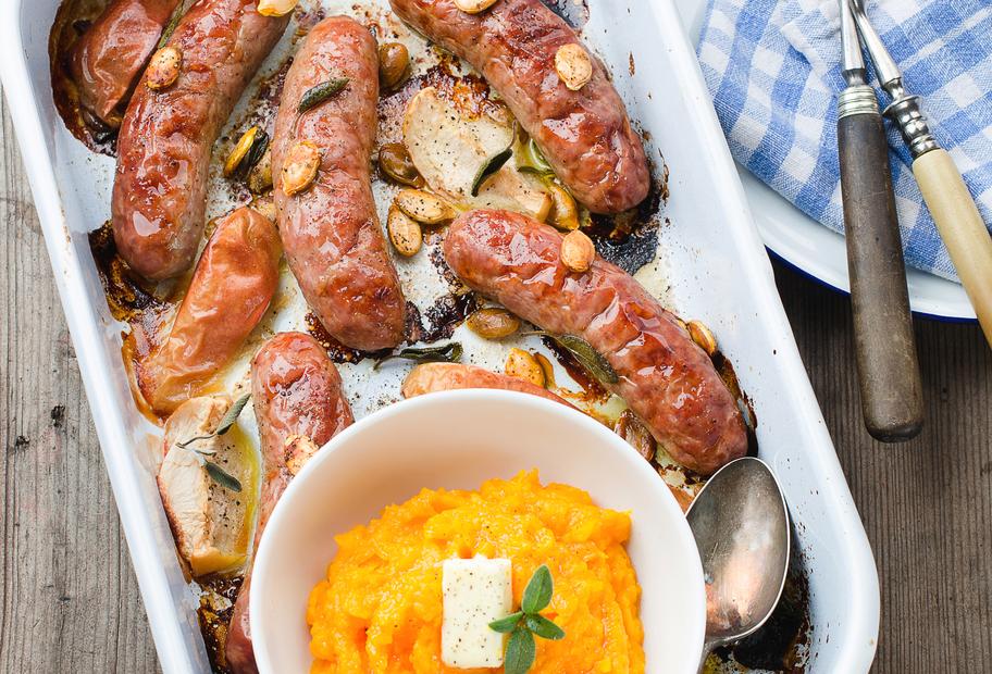 Bratwurst mit Kürbispüree