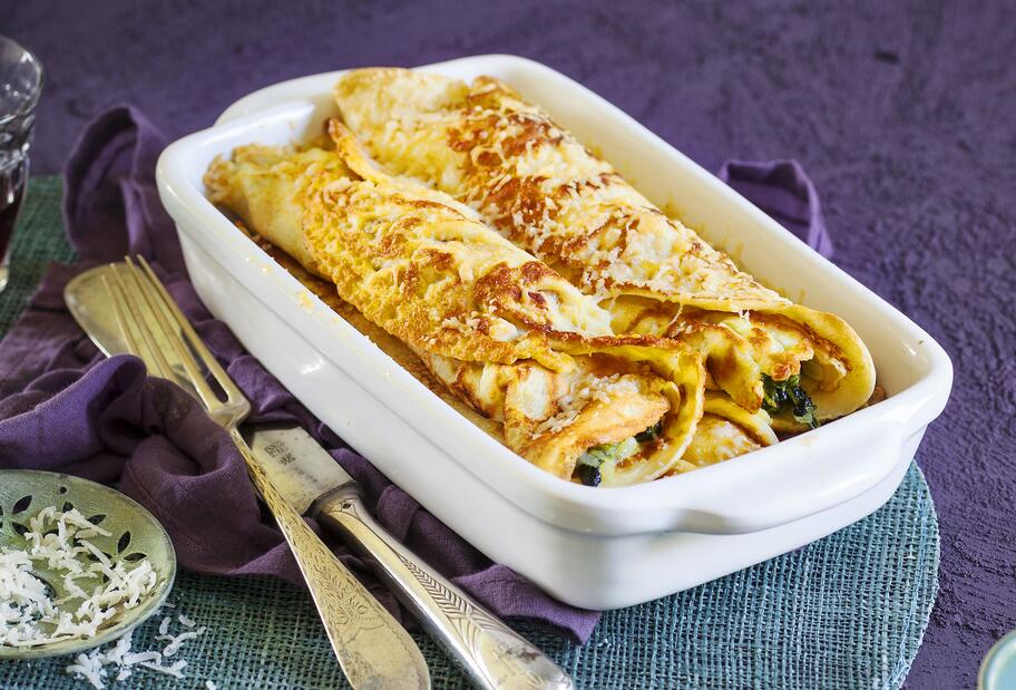 Ofenpfannkuchen mit Spinat und Gorgonzola