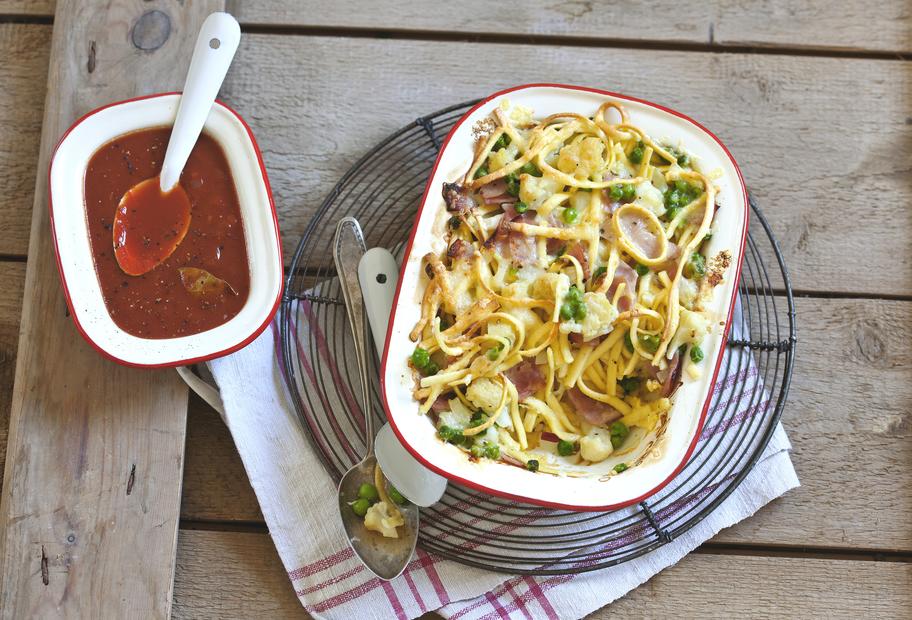 Spätzle-Schinken-Gemüse-Auflauf