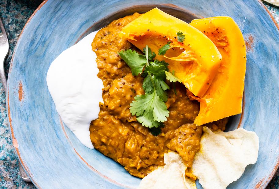 Linsencurry & Kürbisspalten
