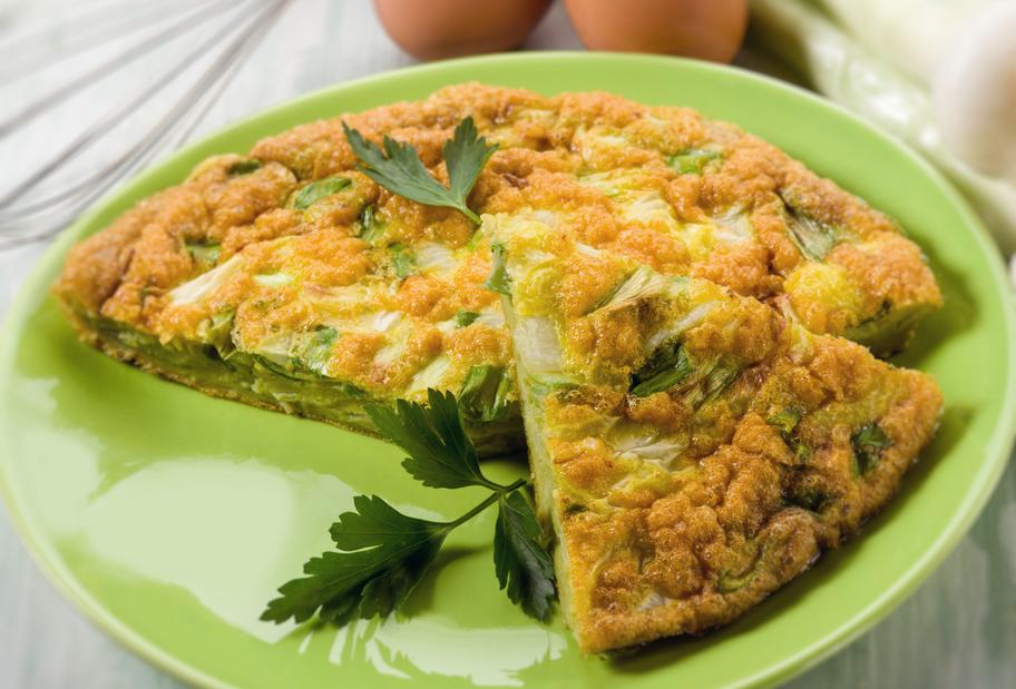 Porree-Omelett mit Zwiebeln