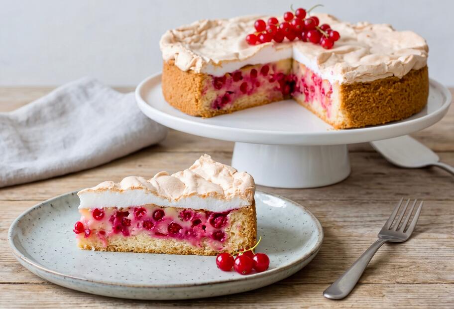 Saftiger Johannisbeerkuchen mit Baiser