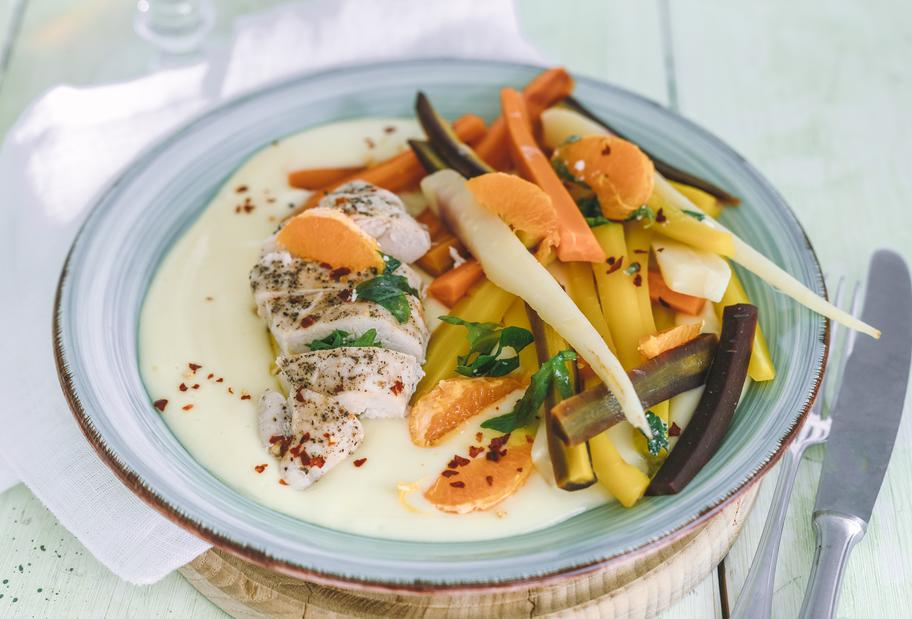 Zarte Hähnchenbrust mit Rübengemüse