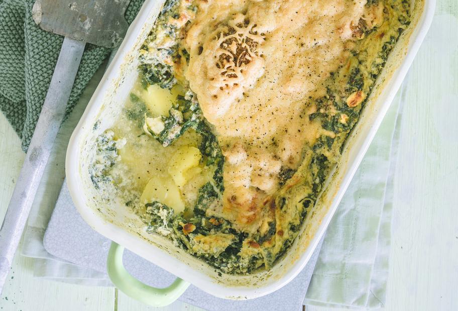 Vegetarischer Spinat-Kartoffel-Auflauf mit Feta