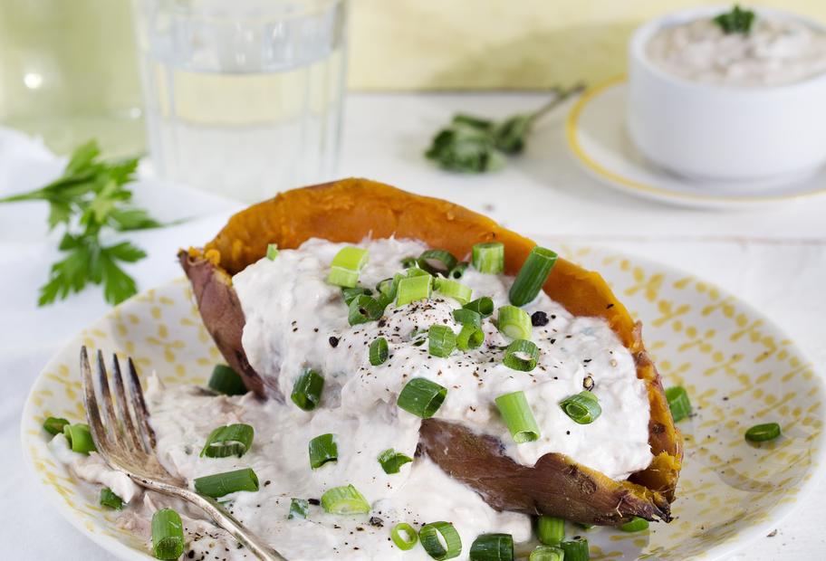 Süßkartoffeln mit Thunfischquark