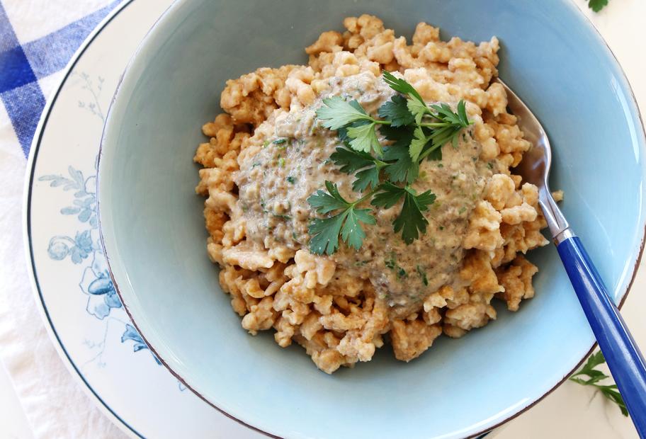 Vollkornspätzle mit Pilzrahmsoße