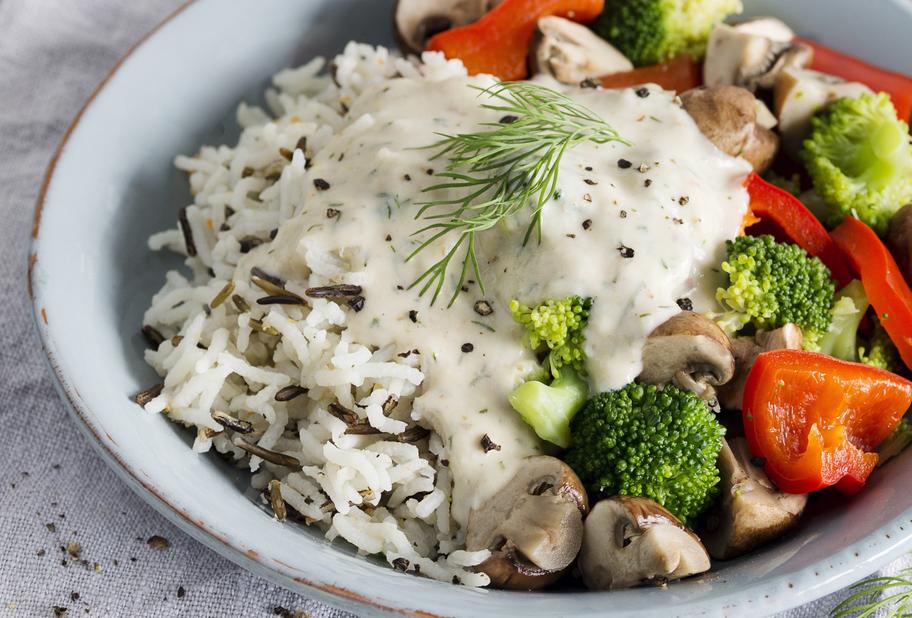 Wildreis mit Forellen-Frischkäse-Soße