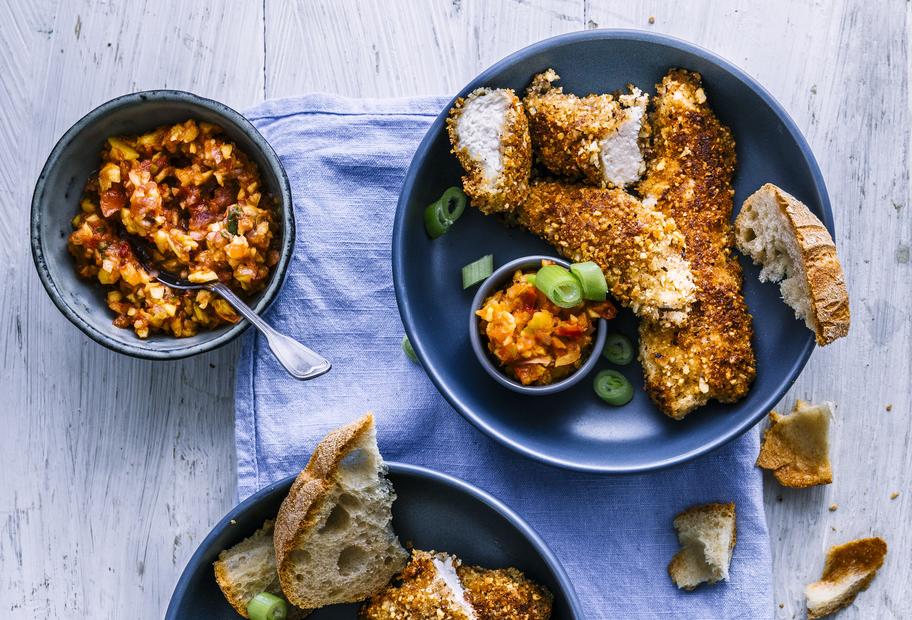 Hähnchen in Honig-Nuss-Panade mit Mango-Salsa