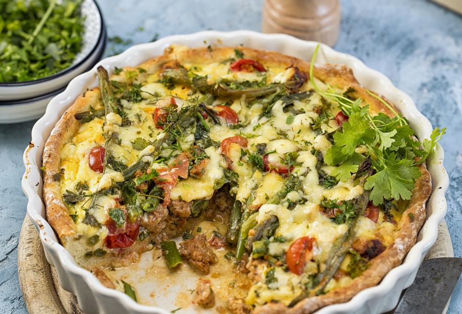 Bauernquiche mit grünen Bohnen