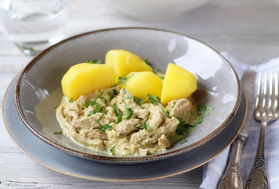 Senf-Rahm-Geschnetzeltes mit Kartoffeln