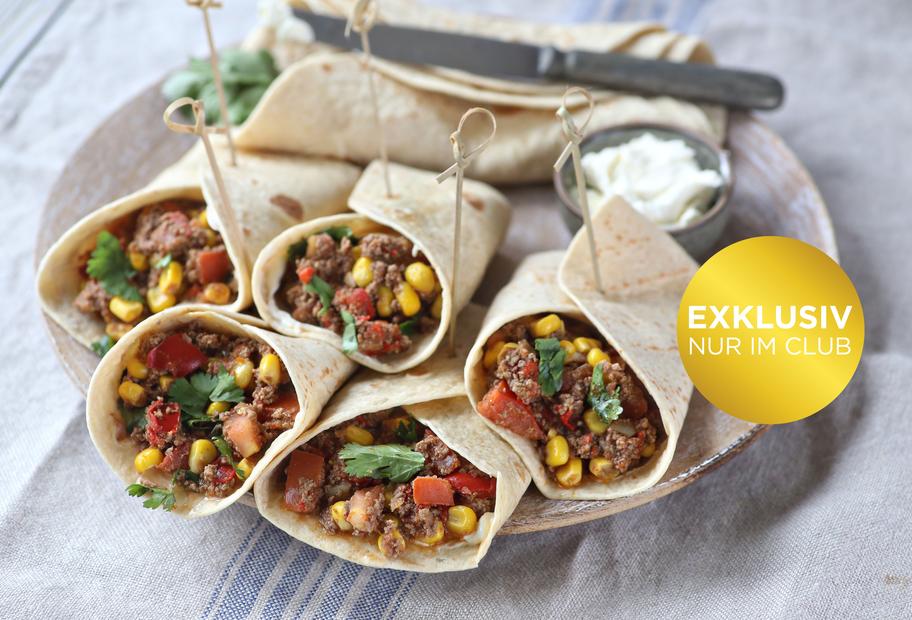Vollkornwraps mit Gemüse-Hackfleisch-Füllung
