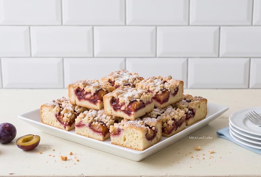 Pflaumenkuchen mit Hefeteig vom Blech