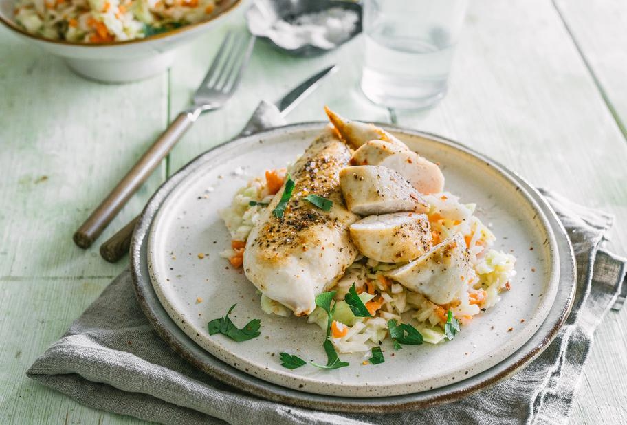 Sous-vide-Hähnchen mit Krautsalat