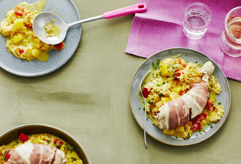 Speck-Keulen mit Rahmsauerkraut