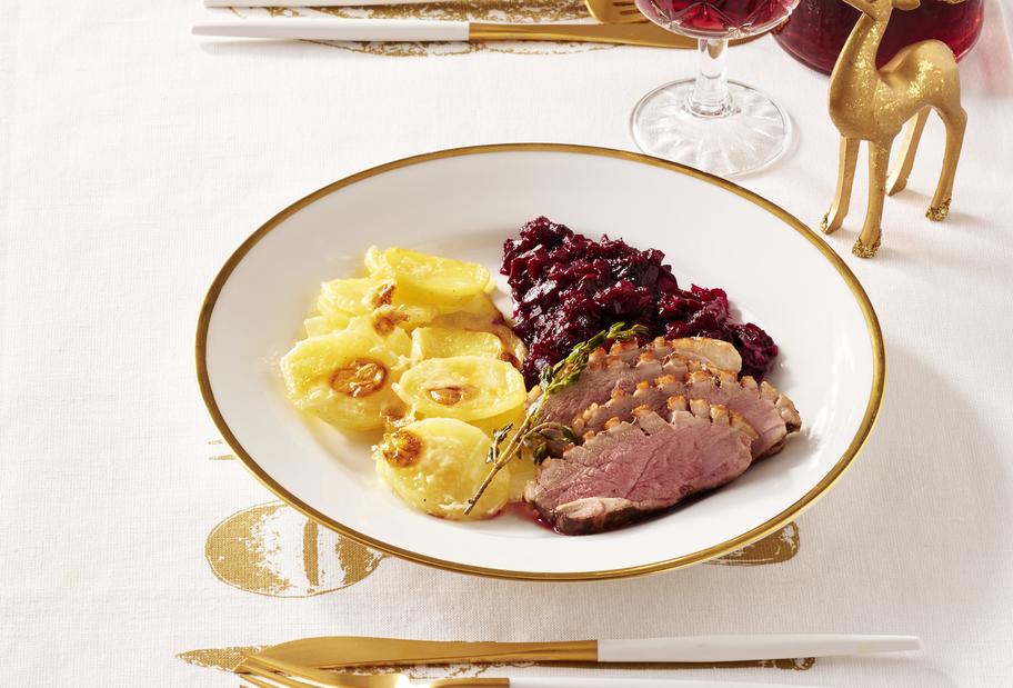 Entenbrust mit Roter Bete und Kartoffelgratin