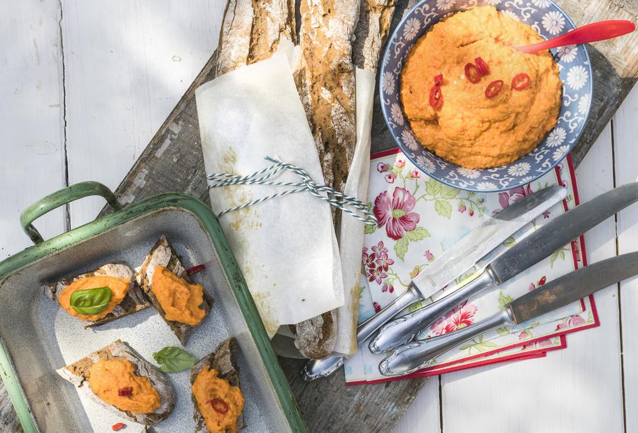 Pilzbaguette mit Paprika-Aufstrich