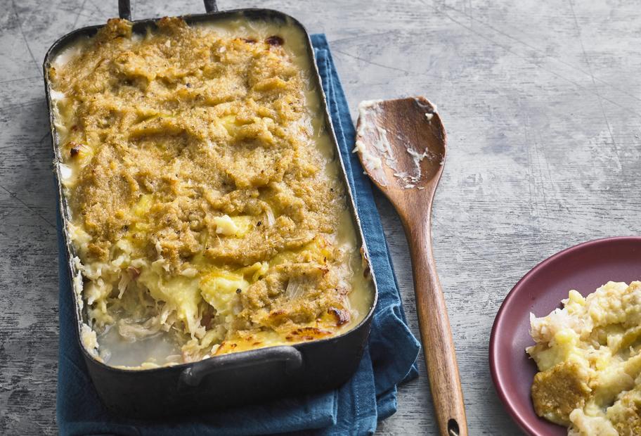 Vegetarischer Sauerkraut-Apfel-Auflauf