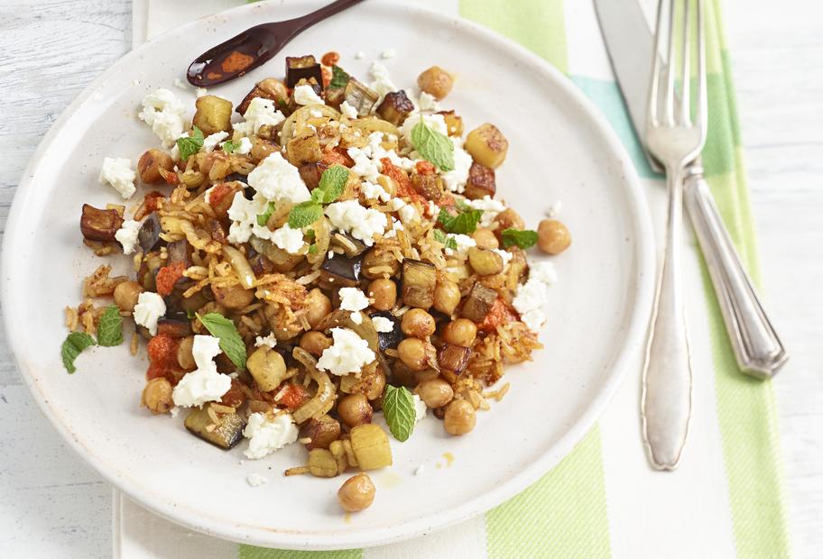 Auberginen-Kichererbsen-Reis