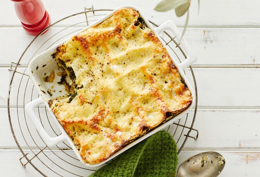Grünkohl-Lasagne mit Crème fraîche