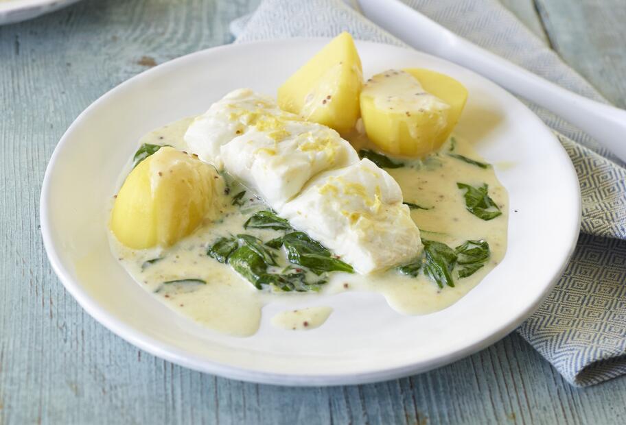 Kabeljau auf Spinatrahm