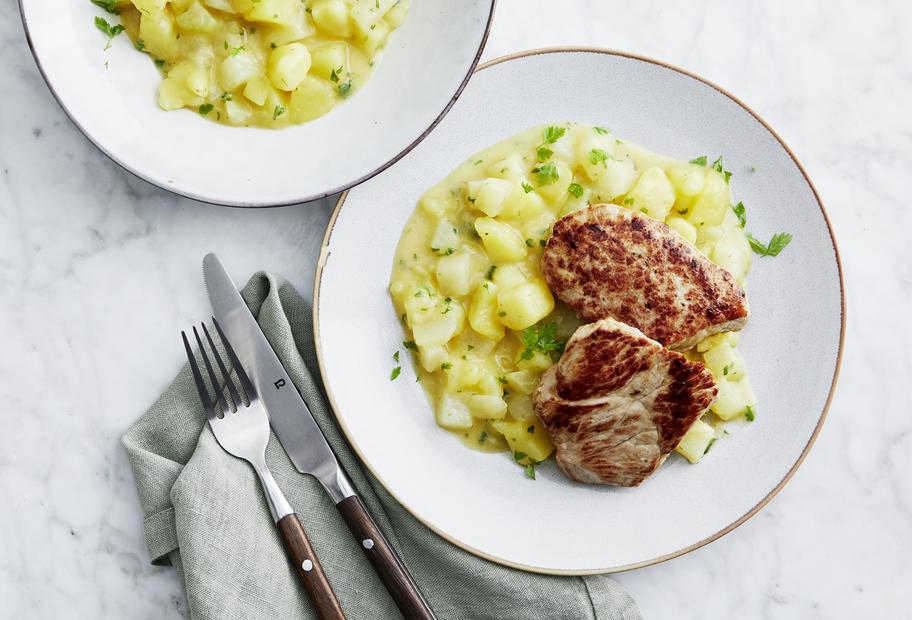 Schweineschnitzel mit Kohlrabi-Kartoffel-Gemüse