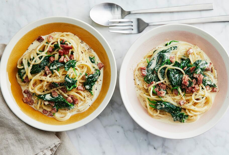 Spaghetti mit Spinat-Carbonara