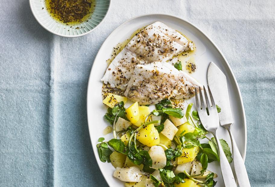 Gewürz-Zander mit Topinambur-Kartoffel-Gemüse