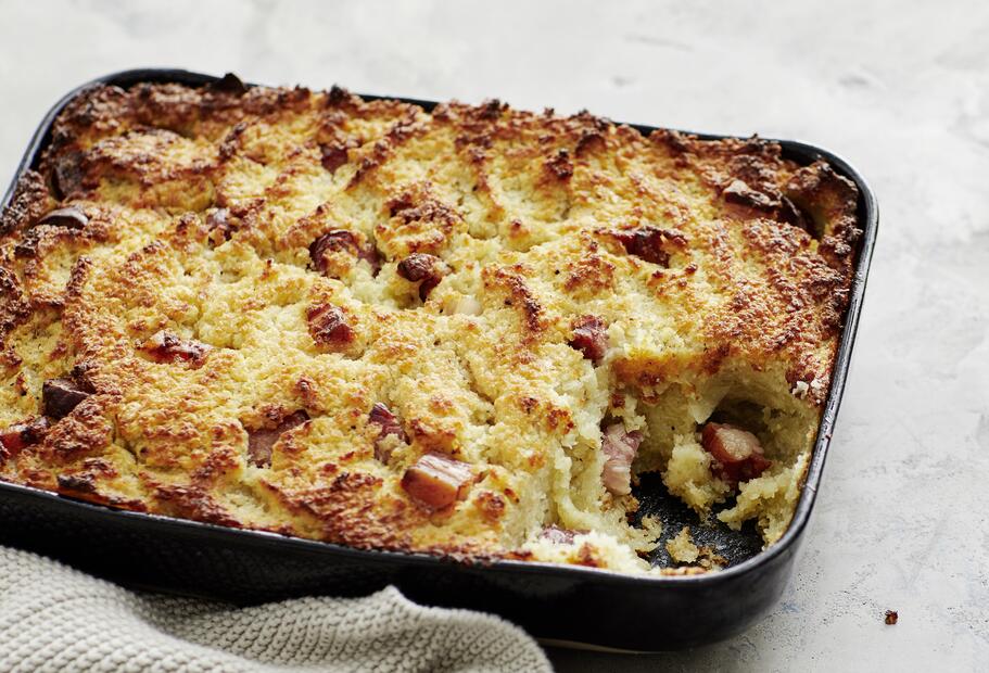 Knuspriger Kartoffelauflauf mit Cabanossi