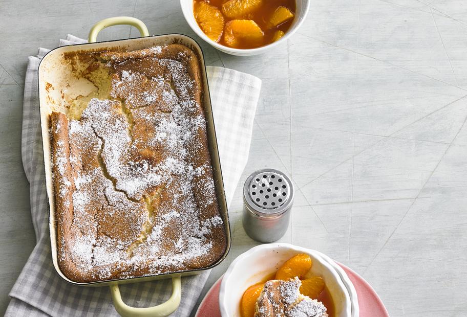 Mandel-Grieß-Auflauf mit Orangensoße