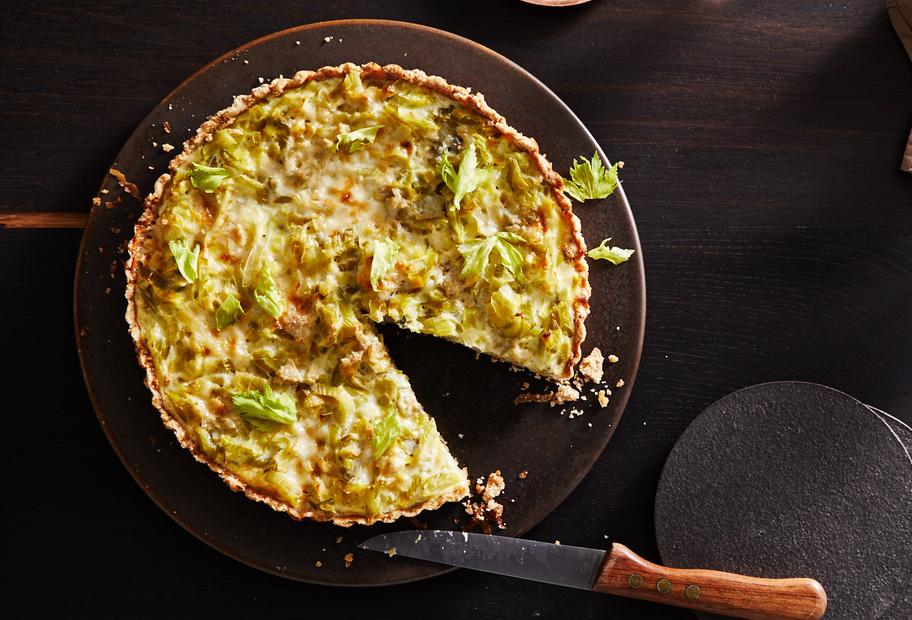 Knusprige Porree-Tarte mit Blauschimmelkäse